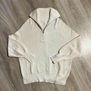 Aerie 100 Percent Cotton White Beyond Quarter-Zip Sweater